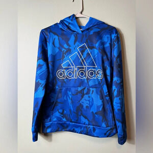Adidas Boys Youth Blue Hooded Sweatshirt Front Pocket‎ Size14/16 Large